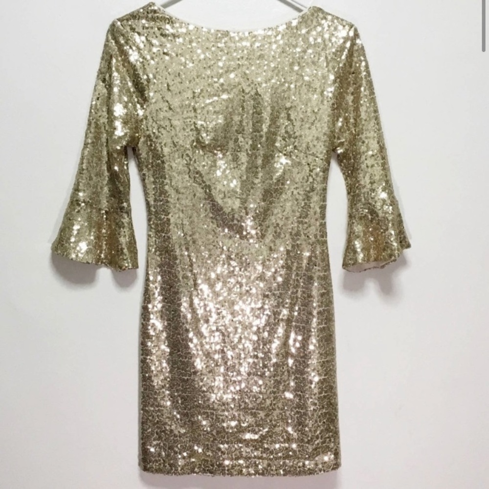 Lulu’s Gold Sequin Bell Sleeve Bodycon Dress